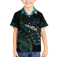 Aotearoa Personalized Lawn Bowls Maori Family Matching Off The Shoulder Long Sleeve Dress and Hawaiian Shirt New Zealand Paua Shell Tribal Silver Fern - Polynesian Pride