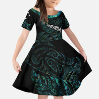 Aotearoa Personalized Lawn Bowls Maori Family Matching Off Shoulder Maxi Dress and Hawaiian Shirt New Zealand Paua Shell Tribal Silver Fern LT7 Daughter's Dress Green - Polynesian Pride