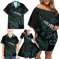 Aotearoa Personalized Lawn Bowls Maori Family Matching Off Shoulder Short Dress and Hawaiian Shirt New Zealand Paua Shell Tribal Silver Fern - Polynesian Pride
