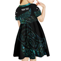 Aotearoa Personalized Lawn Bowls Maori Kid Short Sleeve Dress New Zealand Paua Shell Tribal Silver Fern LT7 - Polynesian Pride
