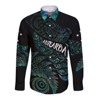 Aotearoa Personalized Lawn Bowls Maori Long Sleeve Button Shirt New Zealand Paua Shell Tribal Silver Fern - Polynesian Pride