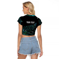 Aotearoa Personalized Lawn Bowls Maori Raglan Cropped T Shirt New Zealand Paua Shell Tribal Silver Fern LT7 - Polynesian Pride