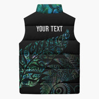 Aotearoa Personalized Lawn Bowls Maori Sleeveless Puffer Jacket New Zealand Paua Shell Tribal Silver Fern - Polynesian Pride