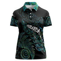 Aotearoa Personalized Lawn Bowls Maori Women Polo Shirt New Zealand Paua Shell Tribal Silver Fern - Polynesian Pride