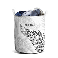 Aotearoa Personalized Lawn Bowls Maori Laundry Basket New Zealand White Tribal Silver Fern - Polynesian Pride