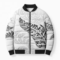 Aotearoa Personalized Lawn Bowls Maori Bomber Puffer Jacket New Zealand White Tribal Silver Fern - Polynesian Pride