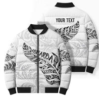 Aotearoa Personalized Lawn Bowls Maori Bomber Puffer Jacket New Zealand White Tribal Silver Fern - Polynesian Pride