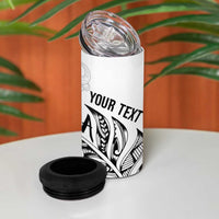 Aotearoa Personalized Lawn Bowls Maori 4 in 1 Can Cooler Tumbler New Zealand White Tribal Silver Fern - Polynesian Pride