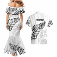 Aotearoa Personalized Lawn Bowls Maori Couples Matching Mermaid Dress and Hawaiian Shirt New Zealand White Tribal Silver Fern LT7 - Polynesian Pride