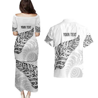 Aotearoa Personalized Lawn Bowls Maori Couples Matching Puletasi and Hawaiian Shirt New Zealand White Tribal Silver Fern - Polynesian Pride