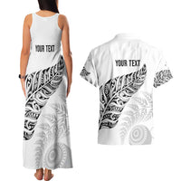Aotearoa Personalized Lawn Bowls Maori Couples Matching Tank Maxi Dress and Hawaiian Shirt New Zealand White Tribal Silver Fern - Polynesian Pride