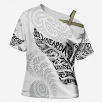 Aotearoa Personalized Lawn Bowls Maori Cross Shoulder Shirt New Zealand White Tribal Silver Fern LT7 Female White - Polynesian Pride
