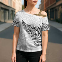 Aotearoa Personalized Lawn Bowls Maori Cross Shoulder Shirt New Zealand White Tribal Silver Fern LT7 - Polynesian Pride