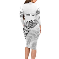 Aotearoa Personalized Lawn Bowls Maori Family Matching Long Sleeve Bodycon Dress and Hawaiian Shirt New Zealand White Tribal Silver Fern LT7 - Polynesian Pride