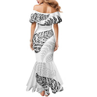 Aotearoa Personalized Lawn Bowls Maori Family Matching Mermaid Dress and Hawaiian Shirt New Zealand White Tribal Silver Fern LT7 - Polynesian Pride