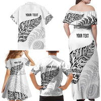 Aotearoa Personalized Lawn Bowls Maori Family Matching Off Shoulder Maxi Dress and Hawaiian Shirt New Zealand White Tribal Silver Fern LT7 - Polynesian Pride