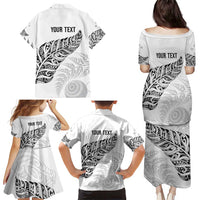 Aotearoa Personalized Lawn Bowls Maori Family Matching Puletasi and Hawaiian Shirt New Zealand White Tribal Silver Fern - Polynesian Pride