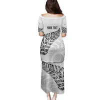 Aotearoa Personalized Lawn Bowls Maori Family Matching Puletasi and Hawaiian Shirt New Zealand White Tribal Silver Fern - Polynesian Pride