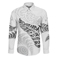 Aotearoa Personalized Lawn Bowls Maori Family Matching Summer Maxi Dress and Hawaiian Shirt New Zealand White Tribal Silver Fern LT7 Dad's Shirt - Long Sleeve White - Polynesian Pride