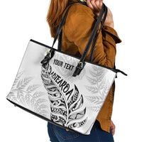 Aotearoa Personalized Lawn Bowls Maori Leather Tote Bag New Zealand White Tribal Silver Fern - Polynesian Pride