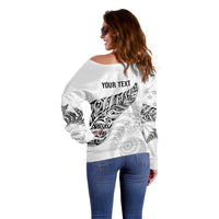 Aotearoa Personalized Lawn Bowls Maori Off Shoulder Sweater New Zealand White Tribal Silver Fern - Polynesian Pride