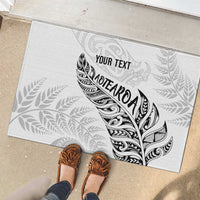 Aotearoa Personalized Lawn Bowls Maori Rubber Doormat New Zealand White Tribal Silver Fern - Polynesian Pride