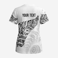 Aotearoa Personalized Lawn Bowls Maori Scrub Top New Zealand White Tribal Silver Fern - Polynesian Pride