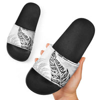 Aotearoa Personalized Lawn Bowls Maori Slide Sandals New Zealand White Tribal Silver Fern - Polynesian Pride
