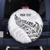 Aotearoa Personalized Lawn Bowls Maori Spare Tire Cover New Zealand White Tribal Silver Fern - Polynesian Pride
