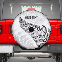 Aotearoa Personalized Lawn Bowls Maori Spare Tire Cover New Zealand White Tribal Silver Fern - Polynesian Pride
