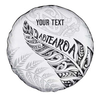 Aotearoa Personalized Lawn Bowls Maori Spare Tire Cover New Zealand White Tribal Silver Fern - Polynesian Pride