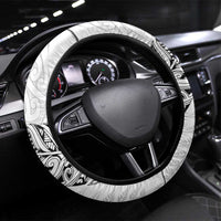 Aotearoa Lawn Bowls Maori Steering Wheel Cover New Zealand White Tribal Silver Fern - Polynesian Pride