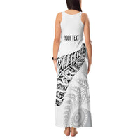 Aotearoa Personalized Lawn Bowls Maori Tank Maxi Dress New Zealand White Tribal Silver Fern - Polynesian Pride