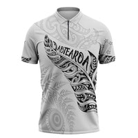 Aotearoa Personalized Lawn Bowls Maori Zipper Polo Shirt New Zealand White Tribal Silver Fern - Polynesian Pride