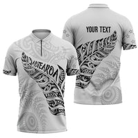 Aotearoa Personalized Lawn Bowls Maori Zipper Polo Shirt New Zealand White Tribal Silver Fern - Polynesian Pride