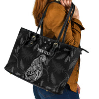 Personalised Maori Waitangi Leather Tote Bag New Zealand Silver Fern Mix Kowhai Flowers LT7 - Polynesian Pride