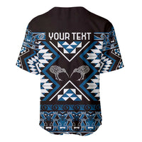Personalised Taniko Motifs Aotearoa Baseball Jersey Waitangi Kowhaiwhai Kiwi - Blue