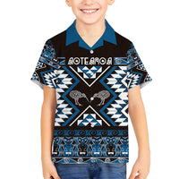 Personalised Taniko Motifs Aotearoa Family Matching Summer Maxi Dress and Hawaiian Shirt Waitangi Kowhaiwhai Kiwi - Blue