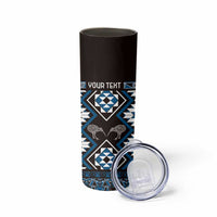 Personalised Taniko Motifs Aotearoa Skinny Tumbler Waitangi Kowhaiwhai Kiwi - Blue LT7 - Polynesian Pride