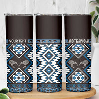 Personalised Taniko Motifs Aotearoa Skinny Tumbler Waitangi Kowhaiwhai Kiwi - Blue LT7 - Polynesian Pride