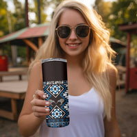 Personalised Taniko Motifs Aotearoa Skinny Tumbler Waitangi Kowhaiwhai Kiwi - Blue LT7 - Polynesian Pride