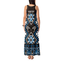 Personalised Taniko Motifs Aotearoa Tank Maxi Dress Waitangi Kowhaiwhai Kiwi - Blue