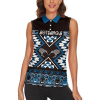 Personalised Taniko Motifs Aotearoa Women Sleeveless Polo Shirt Waitangi Kowhaiwhai Kiwi - Blue