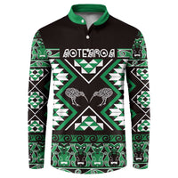 Personalised Taniko Motifs Aotearoa Button Sweatshirt Waitangi Kowhaiwhai Kiwi - Green