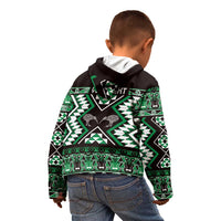 Personalised Taniko Motifs Aotearoa Kid Hoodie Waitangi Kowhaiwhai Kiwi - Green