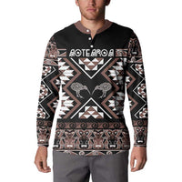 Personalised Taniko Motifs Aotearoa Button Sweatshirt Waitangi Kowhaiwhai Kiwi - Mocha
