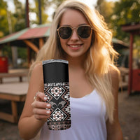 Personalised Taniko Motifs Aotearoa Skinny Tumbler Waitangi Kowhaiwhai Kiwi - Mocha LT7 - Polynesian Pride