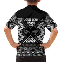 Personalised Taniko Motifs Aotearoa Family Matching Short Sleeve Bodycon Dress and Hawaiian Shirt Waitangi Kowhaiwhai Kiwi - Monochrome