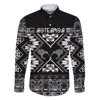 Personalised Taniko Motifs Aotearoa Family Matching Short Sleeve Bodycon Dress and Hawaiian Shirt Waitangi Kowhaiwhai Kiwi - Monochrome