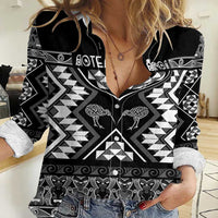 Personalised Taniko Motifs Aotearoa Women Casual Shirt Waitangi Kowhaiwhai Kiwi - Monochrome